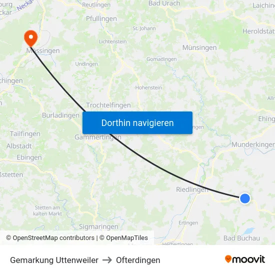 Gemarkung Uttenweiler to Ofterdingen map