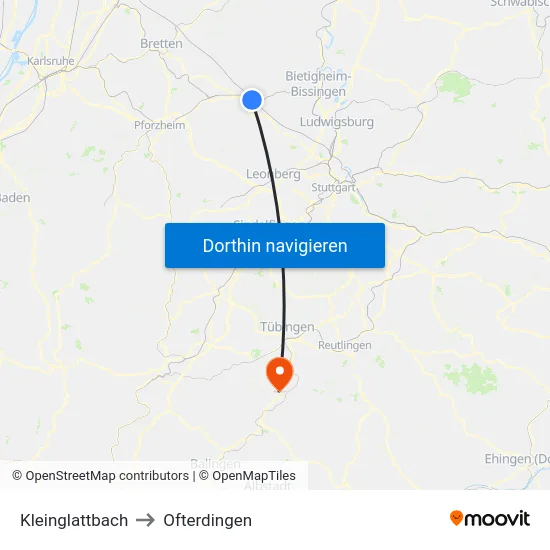 Kleinglattbach to Ofterdingen map