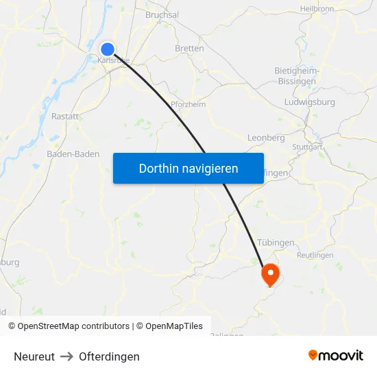 Neureut to Ofterdingen map