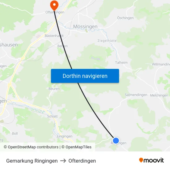 Gemarkung Ringingen to Ofterdingen map