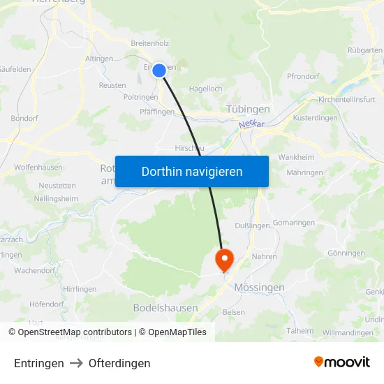 Entringen to Ofterdingen map