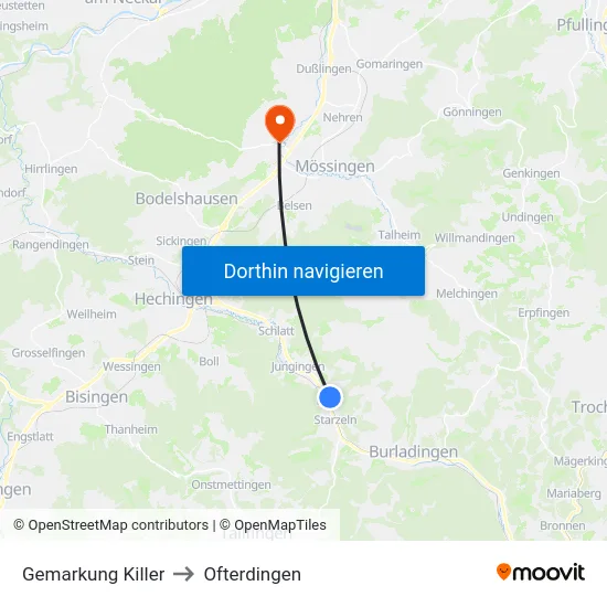Gemarkung Killer to Ofterdingen map