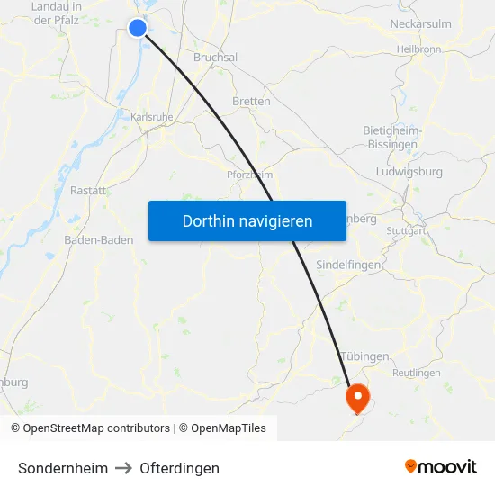 Sondernheim to Ofterdingen map