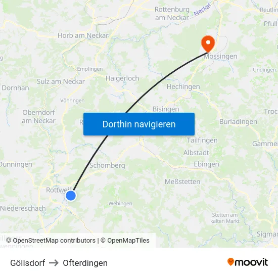 Göllsdorf to Ofterdingen map