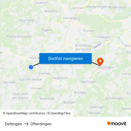 Dettingen to Ofterdingen map