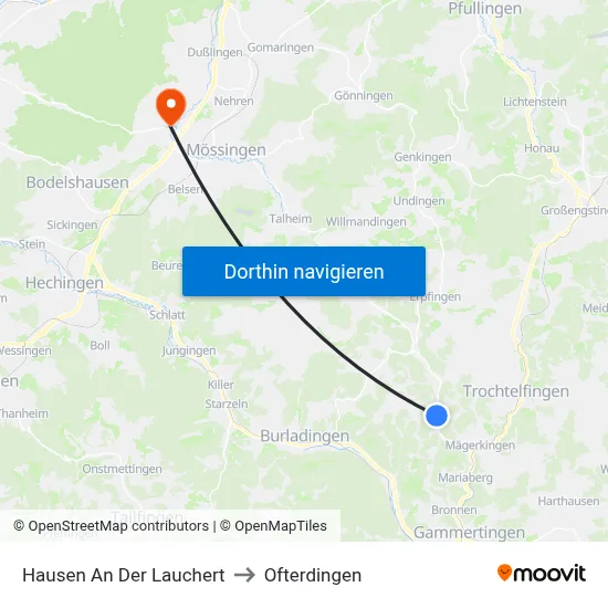 Hausen An Der Lauchert to Ofterdingen map