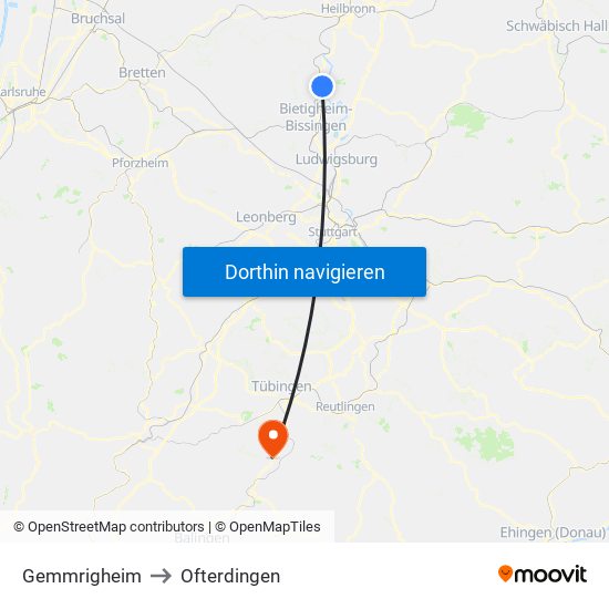 Gemmrigheim to Ofterdingen map