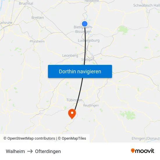 Walheim to Ofterdingen map