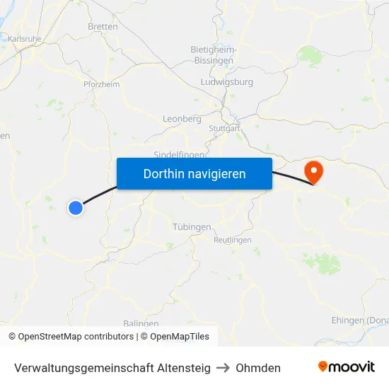Verwaltungsgemeinschaft Altensteig to Ohmden map