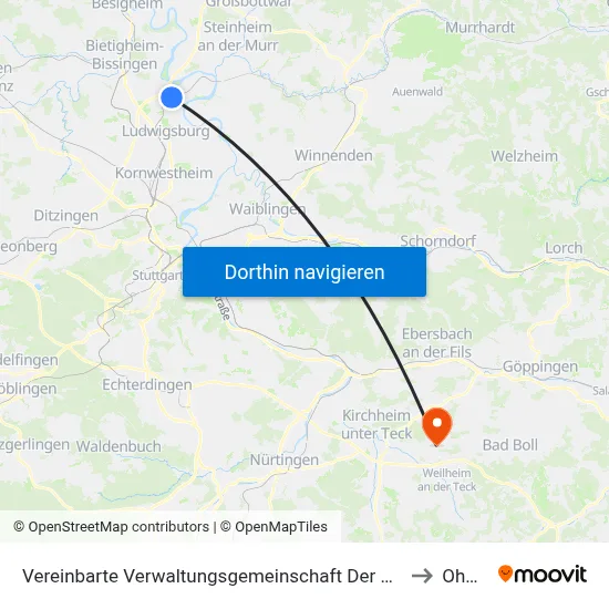 Vereinbarte Verwaltungsgemeinschaft Der Stadt Freiberg am Neckar to Ohmden map