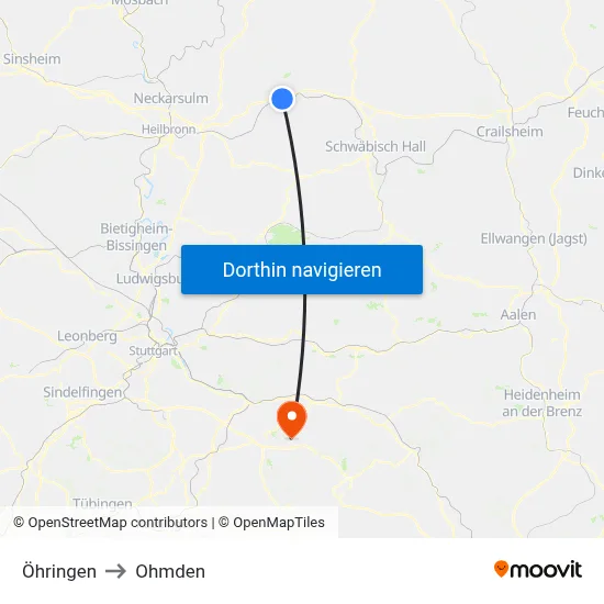 Öhringen to Ohmden map