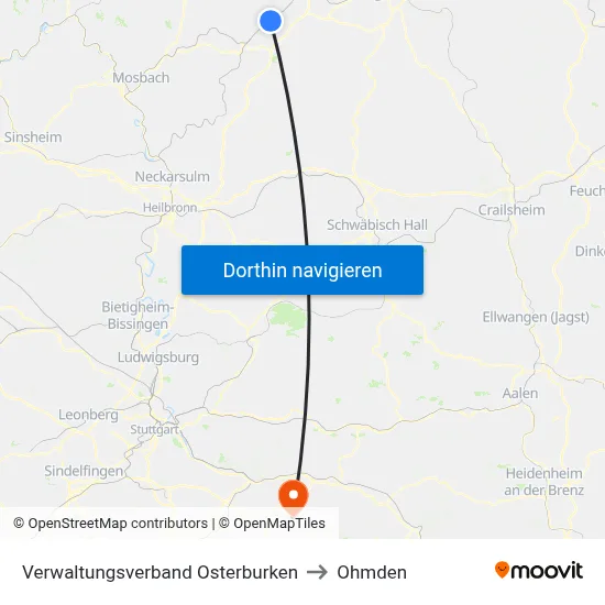 Verwaltungsverband Osterburken to Ohmden map