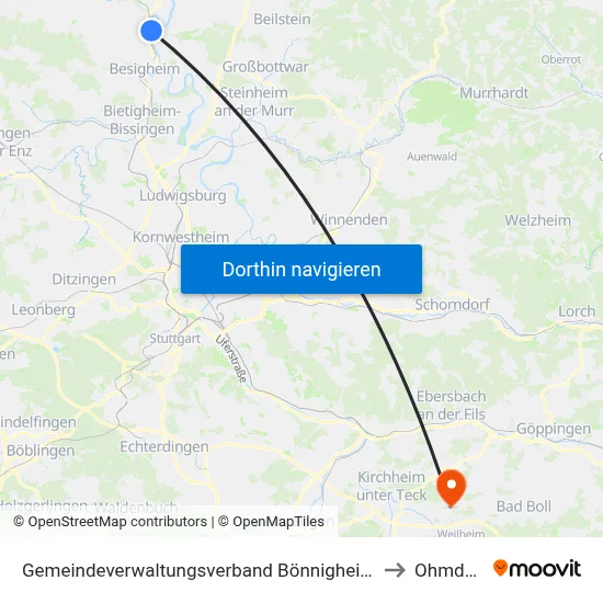 Gemeindeverwaltungsverband Bönnigheim to Ohmden map
