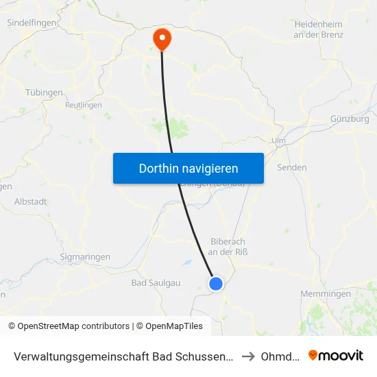 Verwaltungsgemeinschaft Bad Schussenried to Ohmden map