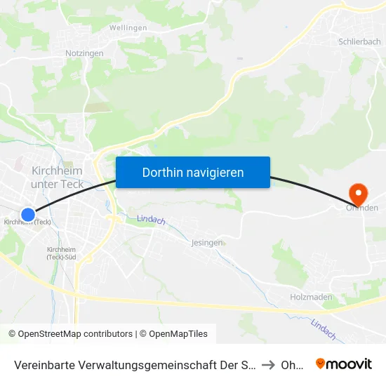 Vereinbarte Verwaltungsgemeinschaft Der Stadt Kirchheim Unter Teck to Ohmden map
