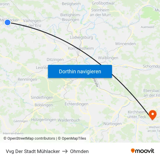 Vvg Der Stadt Mühlacker to Ohmden map