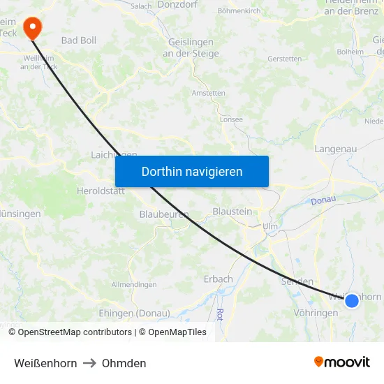 Weißenhorn to Ohmden map