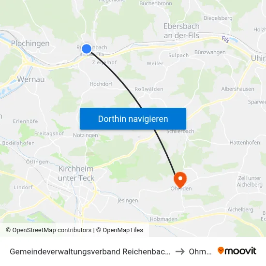 Gemeindeverwaltungsverband Reichenbach An Der Fils to Ohmden map