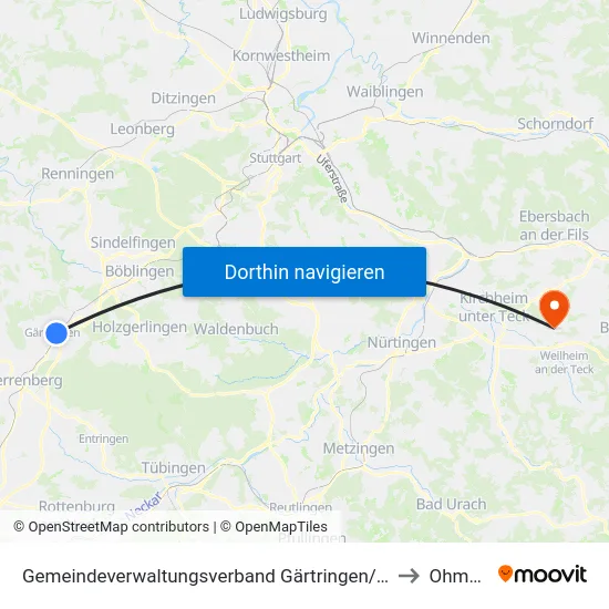 Gemeindeverwaltungsverband Gärtringen/Ehningen to Ohmden map