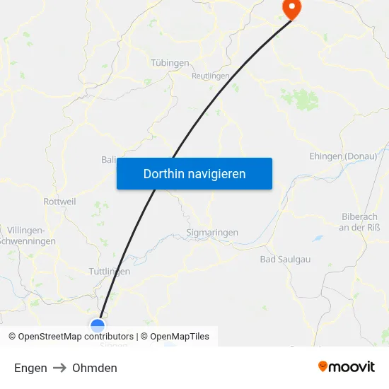 Engen to Ohmden map