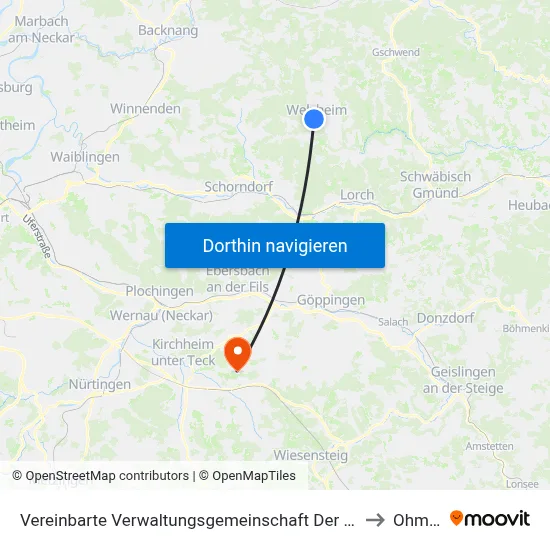 Vereinbarte Verwaltungsgemeinschaft Der Stadt Welzheim to Ohmden map