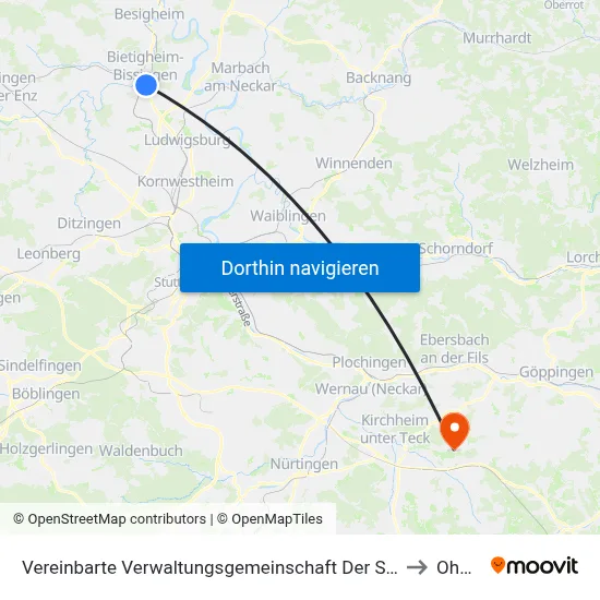Vereinbarte Verwaltungsgemeinschaft Der Stadt Bietigheim-Bissingen to Ohmden map