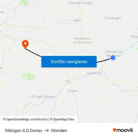 Dillingen A.D.Donau to Ohmden map