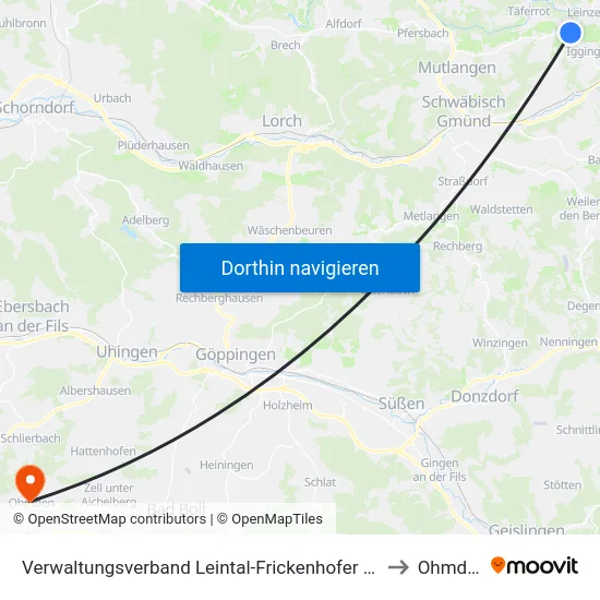 Verwaltungsverband Leintal-Frickenhofer Höhe to Ohmden map