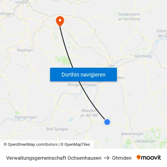 Verwaltungsgemeinschaft Ochsenhausen to Ohmden map