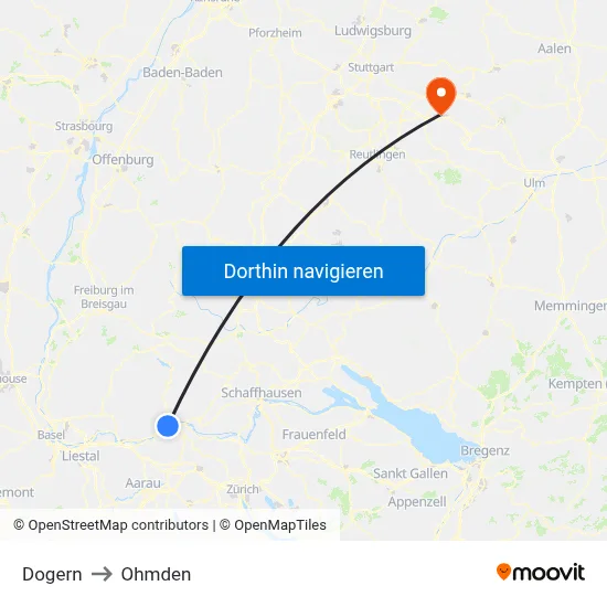 Dogern to Ohmden map