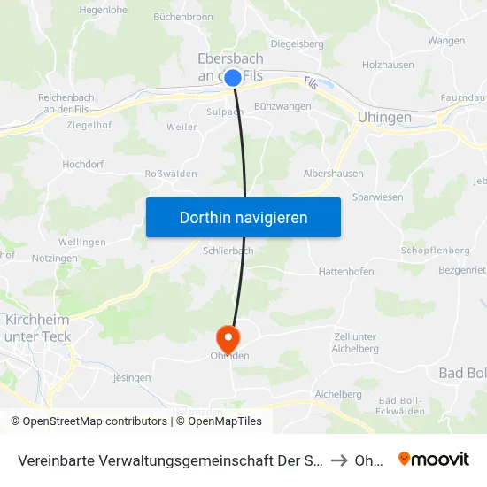 Vereinbarte Verwaltungsgemeinschaft Der Stadt Ebersbach An Der Fils to Ohmden map