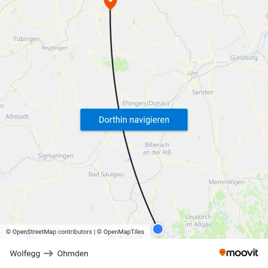 Wolfegg to Ohmden map