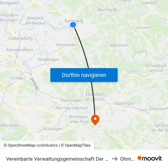 Vereinbarte Verwaltungsgemeinschaft Der Stadt Backnang to Ohmden map