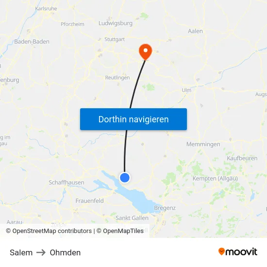 Salem to Ohmden map