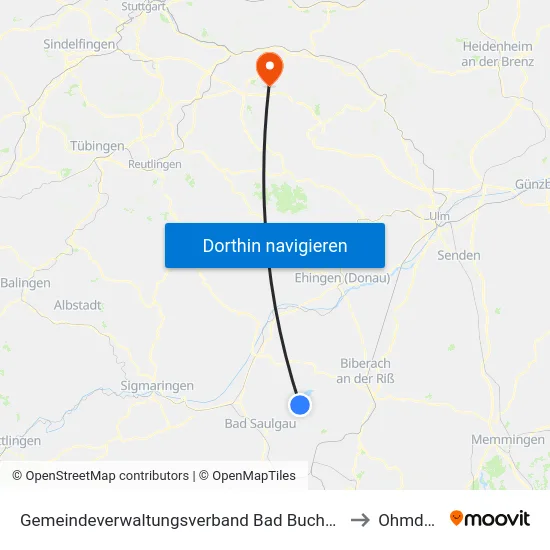 Gemeindeverwaltungsverband Bad Buchau to Ohmden map