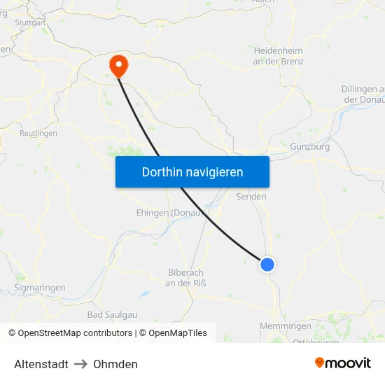 Altenstadt to Ohmden map