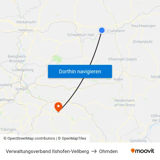 Verwaltungsverband Ilshofen-Vellberg to Ohmden map