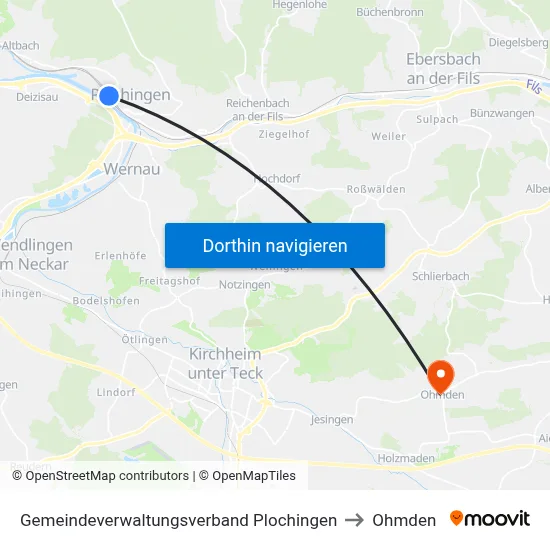 Gemeindeverwaltungsverband Plochingen to Ohmden map