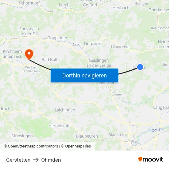 Gerstetten to Ohmden map