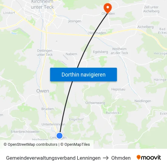 Gemeindeverwaltungsverband Lenningen to Ohmden map