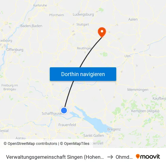 Verwaltungsgemeinschaft Singen (Hohentwiel) to Ohmden map