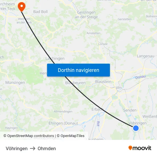 Vöhringen to Ohmden map
