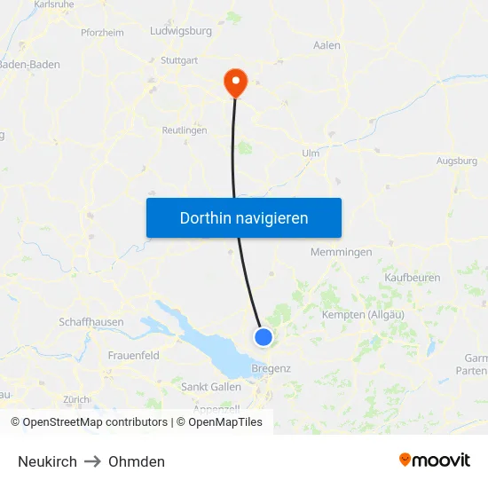 Neukirch to Ohmden map