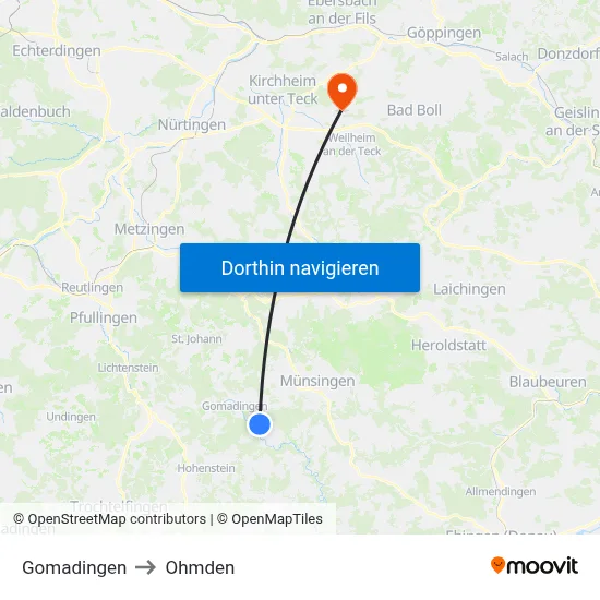 Gomadingen to Ohmden map