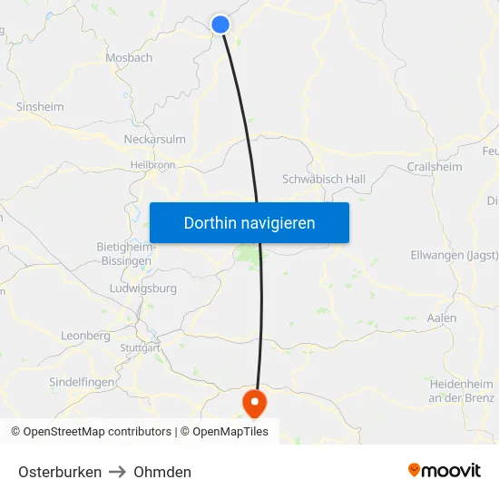 Osterburken to Ohmden map