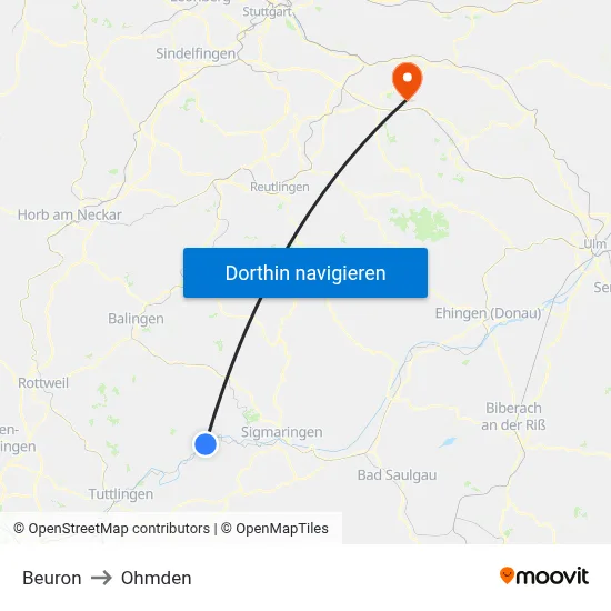 Beuron to Ohmden map