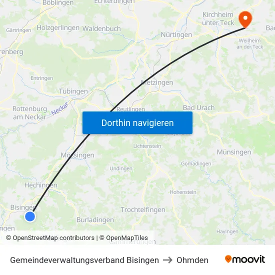 Gemeindeverwaltungsverband Bisingen to Ohmden map