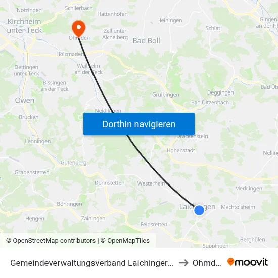 Gemeindeverwaltungsverband Laichinger Alb to Ohmden map