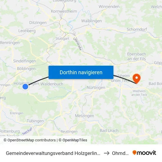 Gemeindeverwaltungsverband Holzgerlingen to Ohmden map