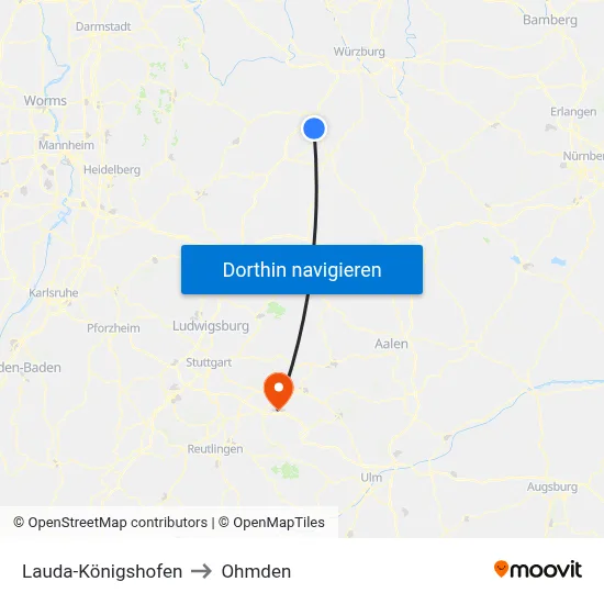 Lauda-Königshofen to Ohmden map